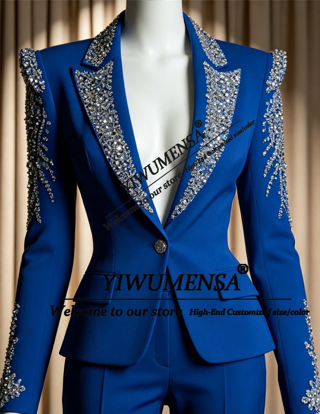Women Formal Wear For Party - 高級女性スーツ 2 ピースセットクリスタルビーズプロムブレザーパンツカスタマイズされた女性ビジネスパーティータキシードフォーマルウェア衣装