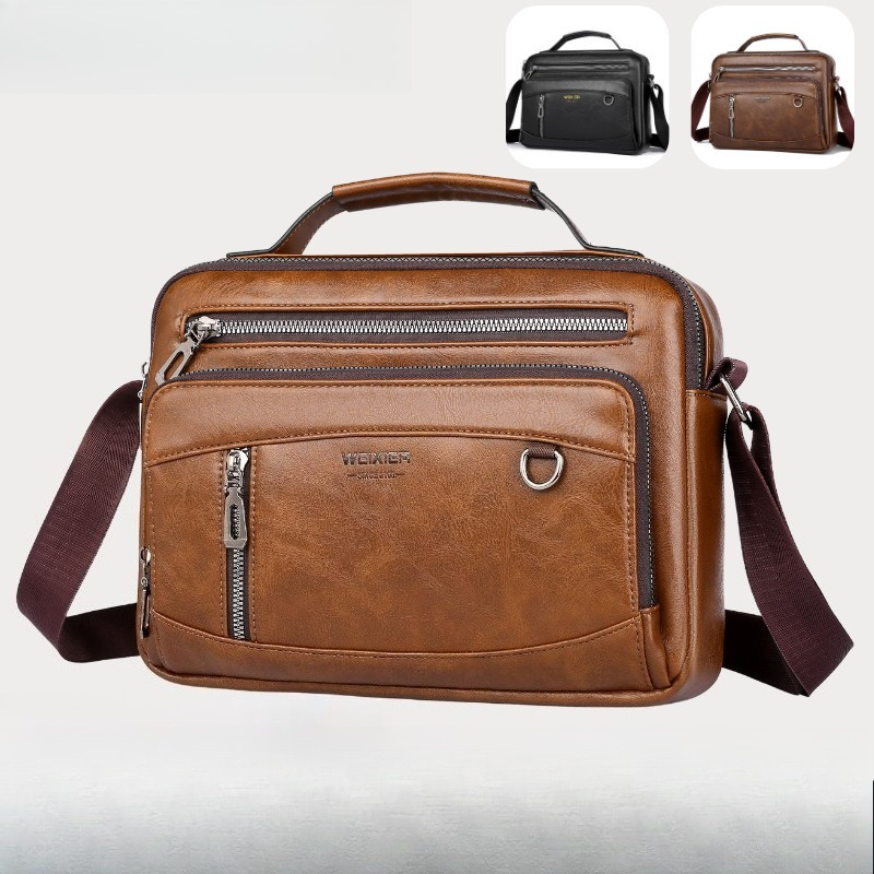 Structured Handbag Work - 複数のポケットが付いたメンズPUレザーショルダーバッグ - 仕事、オフィス、日常使用に最適な大容量クロスボディ＆ハンドバッグ