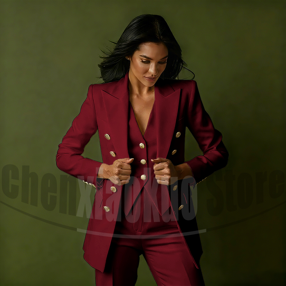 レディース ダブルブレスト スリーピーススーツセット エレガ - Women Formal Wear For Party のレビューと価格