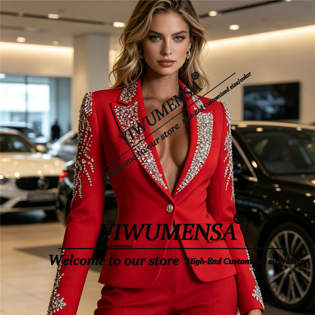 高級女性スーツ 2 ピースセットクリスタルビーズプロムブレザ - Women Formal Wear For Party のレビューと価格