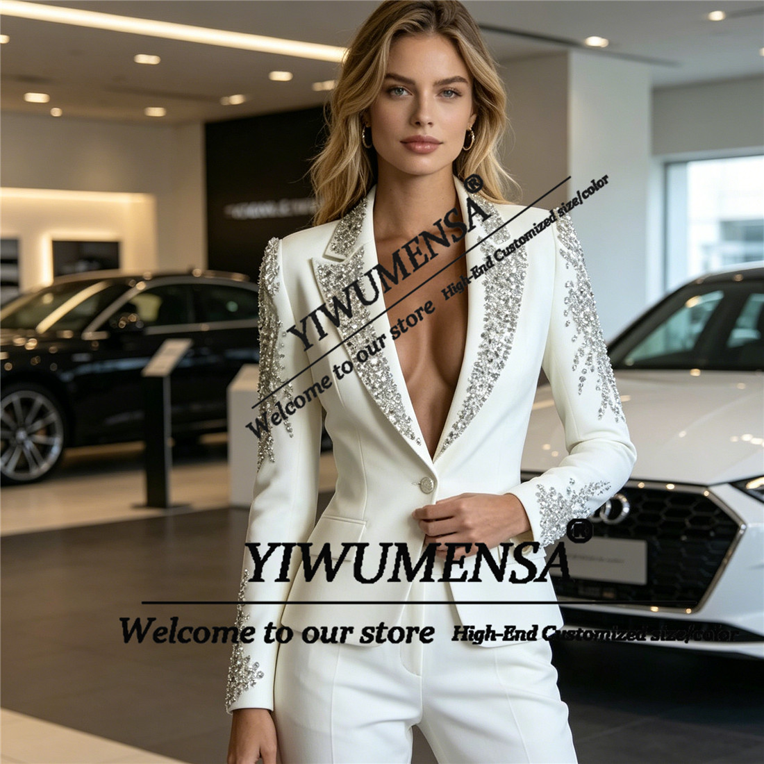 高級女性スーツ 2 ピースセットクリスタルビーズプロムブレザ - Women Formal Wear For Party のレビューと価格