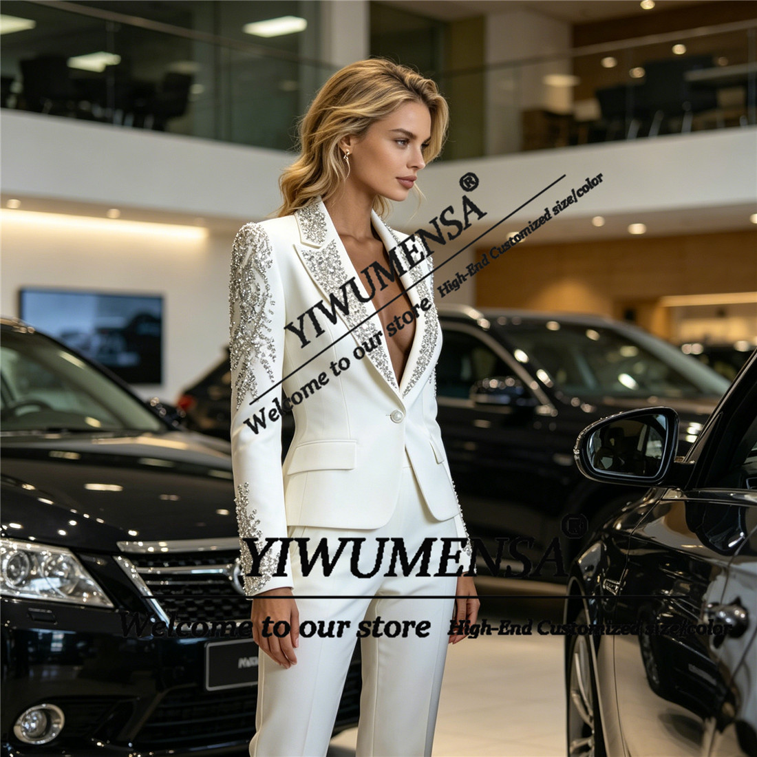 高級女性スーツ 2 ピースセットクリスタルビーズプロムブレザ - Women Formal Wear For Party のレビューと価格