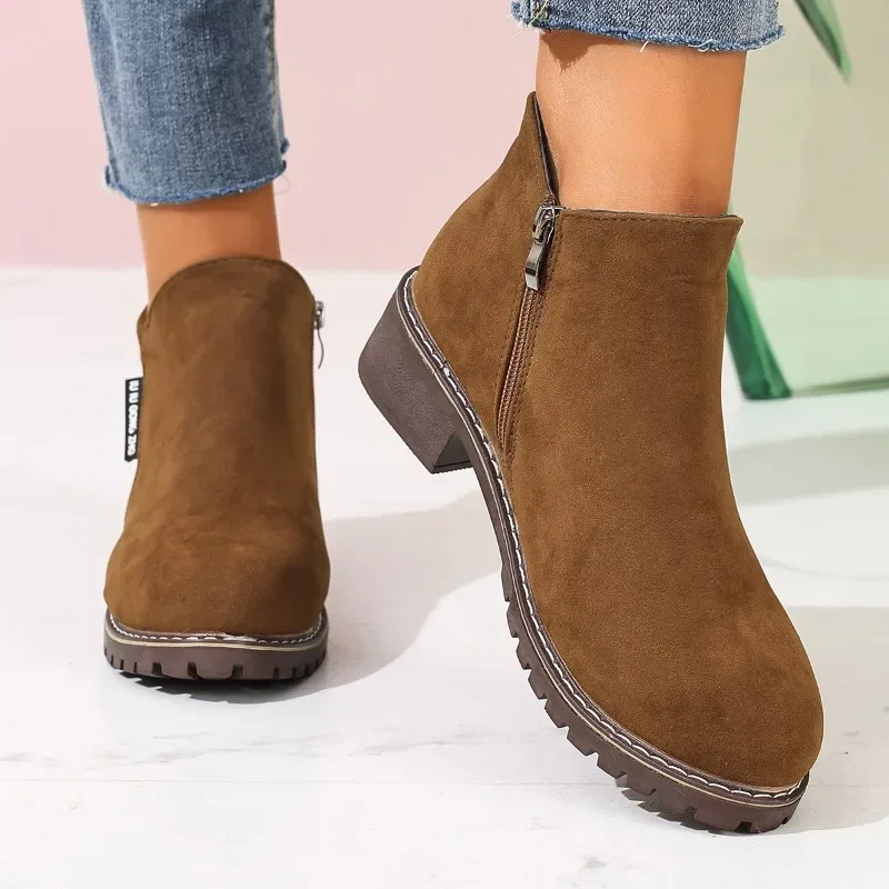 女性秋冬アンクルブーツサイドジッパーチャンキーヒール快適ファ - Women Formal Wear Winter のレビューと価格