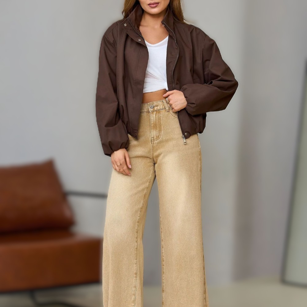 レディースカジュアルスタンドカラージャケット、ドロップショル - Women Formal Wear Winter のレビューと価格