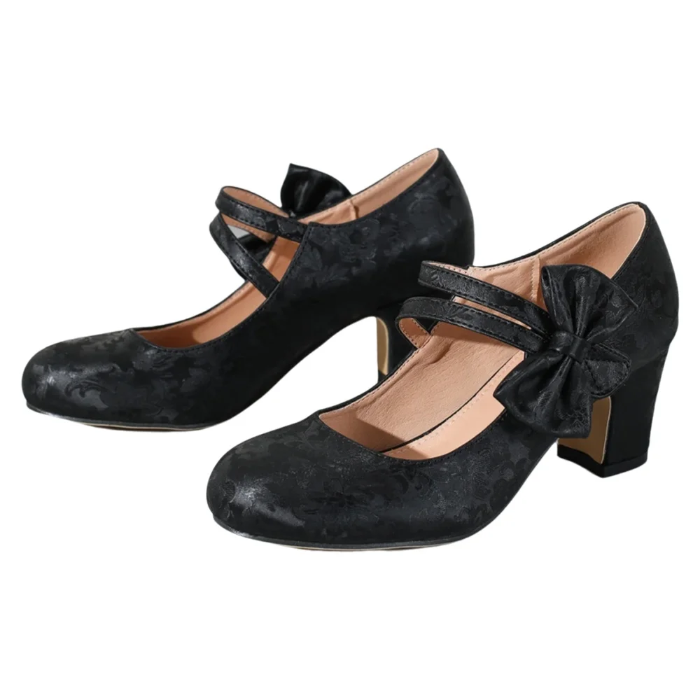 大きいサイズのレディースシューズ、ボウ付きメリージェーン、チ - Women Formal Office Wear Shoes のレビューと価格