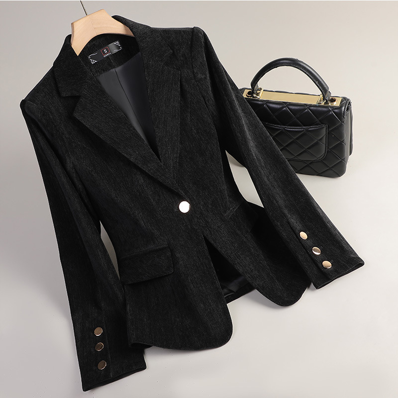 イエローゴールドベルベットブレザー女性秋冬カジュアルスーツフ - Women Formal Wear Winter のレビューと価格
