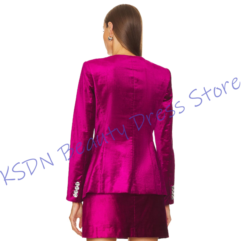 シックな女性用シングルブレストスーツ ホットピンクサテン ツ - Women Formal Wear For Party のレビューと価格