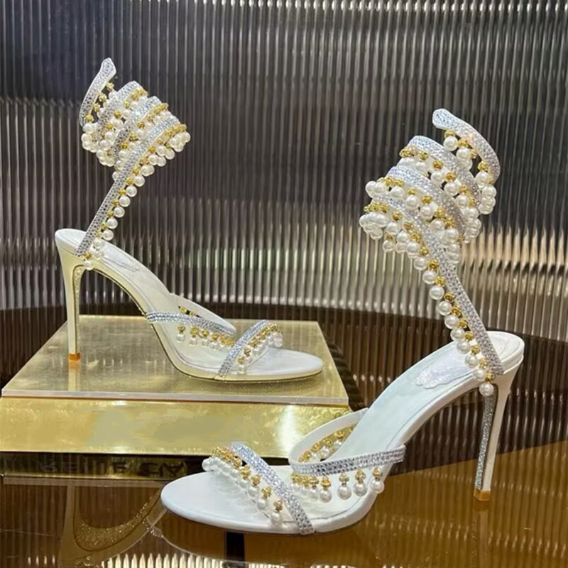 高級ラインストーンパールタッセル付きレディースグラディエータ - Women'S Formal Wear For Wedding のレビューと価格