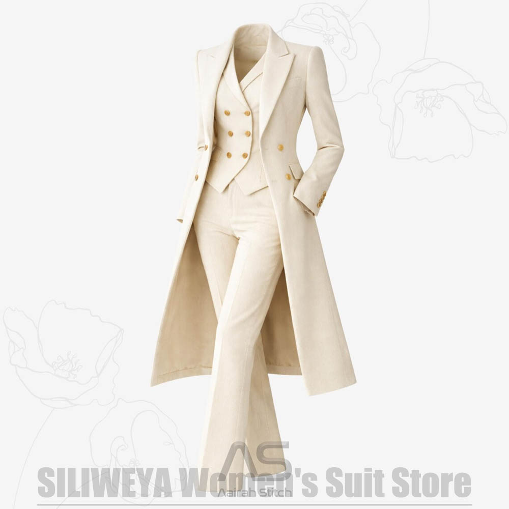 レディーススーツ 3ピース ダブルブレスト ロングコート ベ - Women Formal Wear For Party のレビューと価格