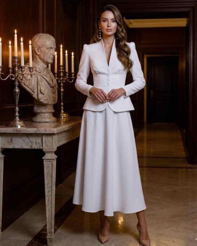 エレガントなツーピース女性スーツセットピークドラペルブレザー - Women Formal Wear With Skirt のレビューと価格