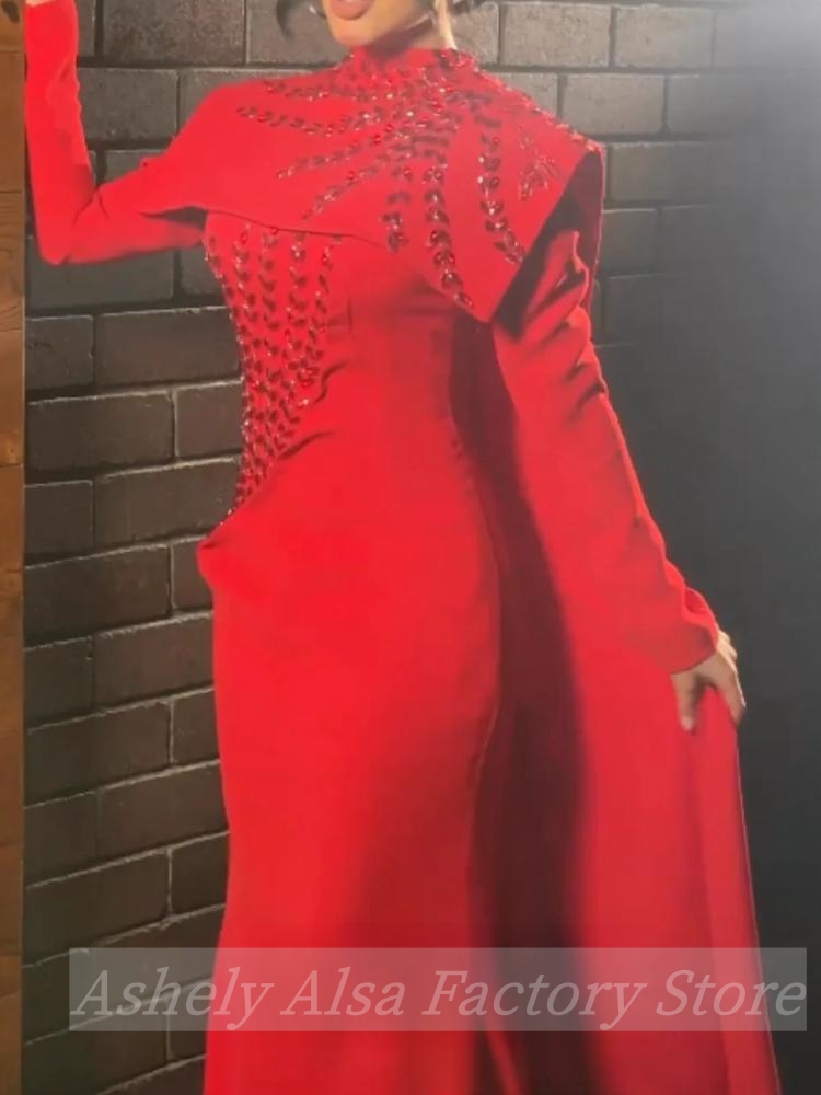 カスタマイズされたサウジアラビアのイスラム教徒の赤い長袖イブ - Women Formal Wear For Party のレビューと価格