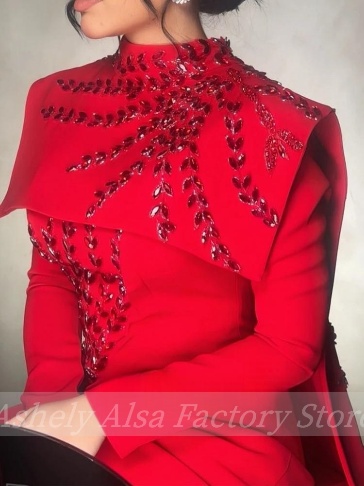 カスタマイズされたサウジアラビアのイスラム教徒の赤い長袖イブ - Women Formal Wear For Party のレビューと価格