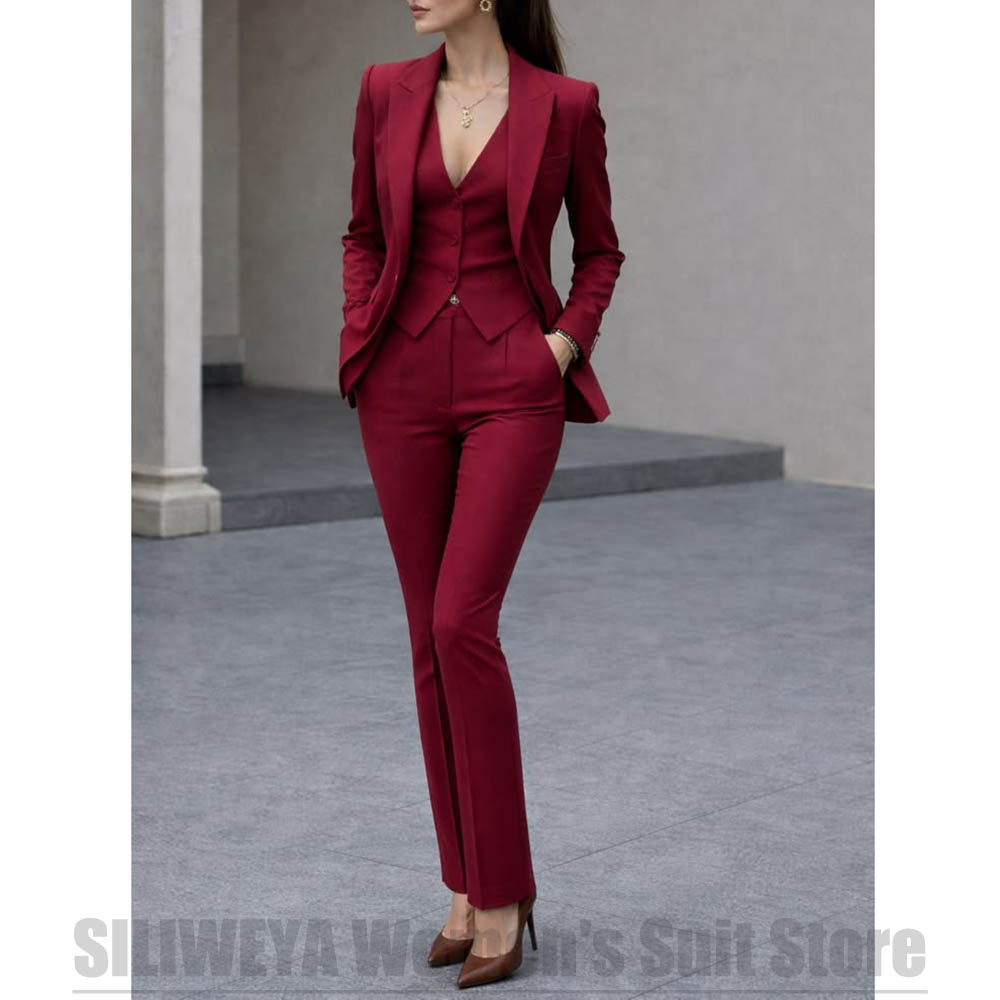 女性 3 ピーススーツセットブレザーベストパンツエレガントフ - Women Formal Wear For Party のレビューと価格